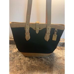 Vintage DOONEY BOURKE Black Tan Leather Trim Handles Bucket Tote